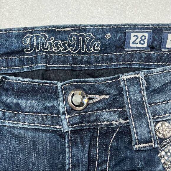 Miss Me | Bedazzled Whispering Effect Factory Distressed Signature Crop Jeans - Picture 4 of 10